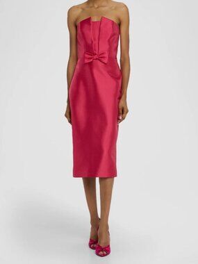 Theia Women's Pink Bridget Strapless Mikado Midi Dress Size 10